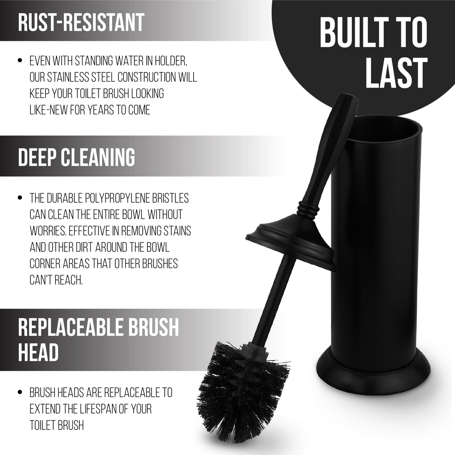 Splash Home Kolva Stainless Steel Toilet Brush with Holder, Bowl Scrubber with Durable Cleaning Bristles, Hidden Brush with Splash Protective Disc