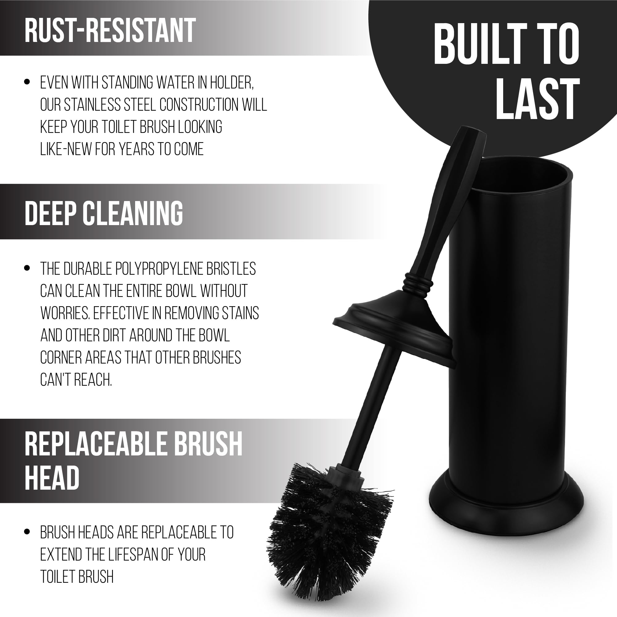 Splash Home Kolva Stainless Steel Toilet Brush with Holder, Bowl Scrubber with Durable Cleaning Bristles, Hidden Brush with Splash Protective Disc