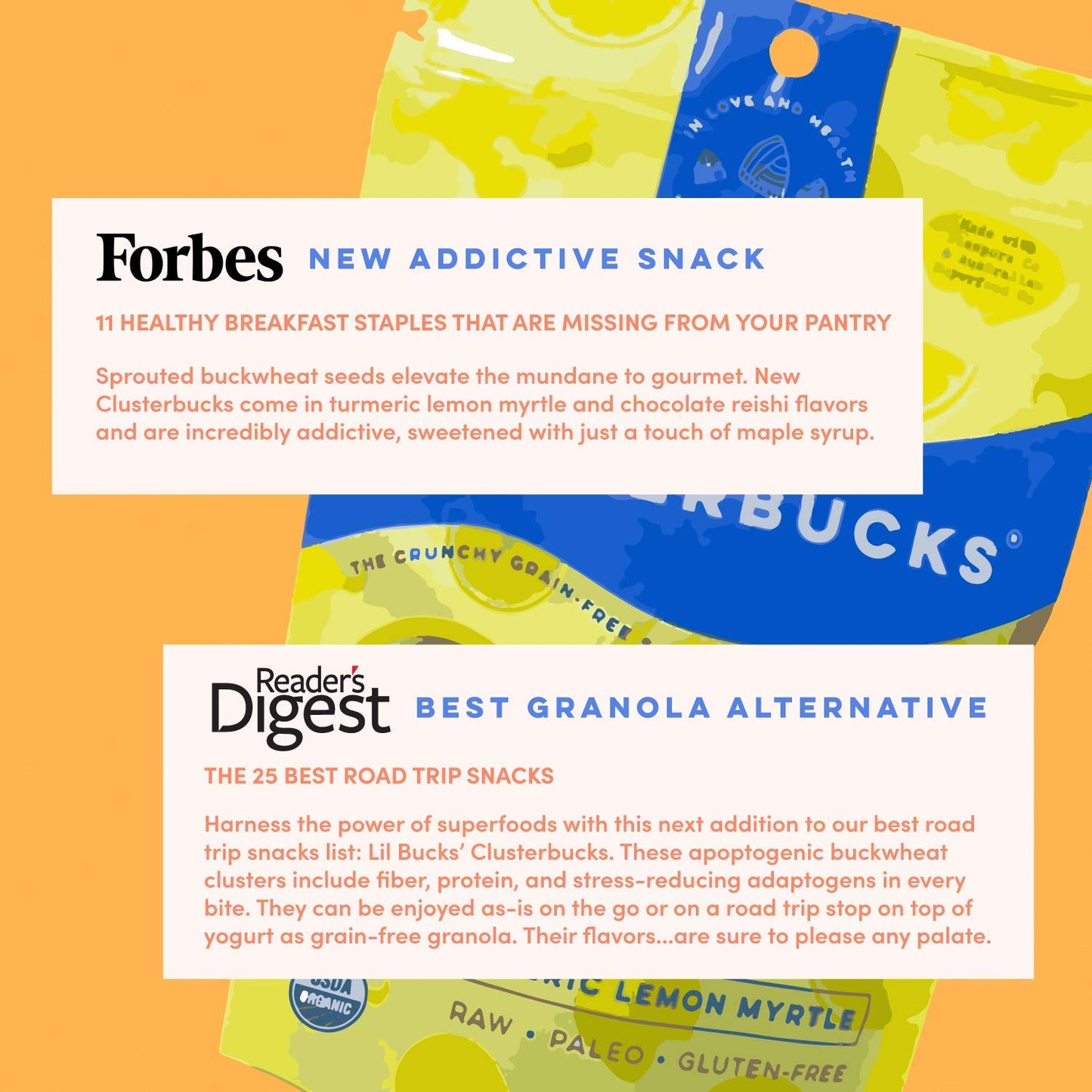 Lil Bucks Clusterbucks Grain-Free Superfood Clusters made with Sprouted Buckwheat and Adaptogens, Gluten Free Snack (Golden Chai w Lemon, 6 Pack)