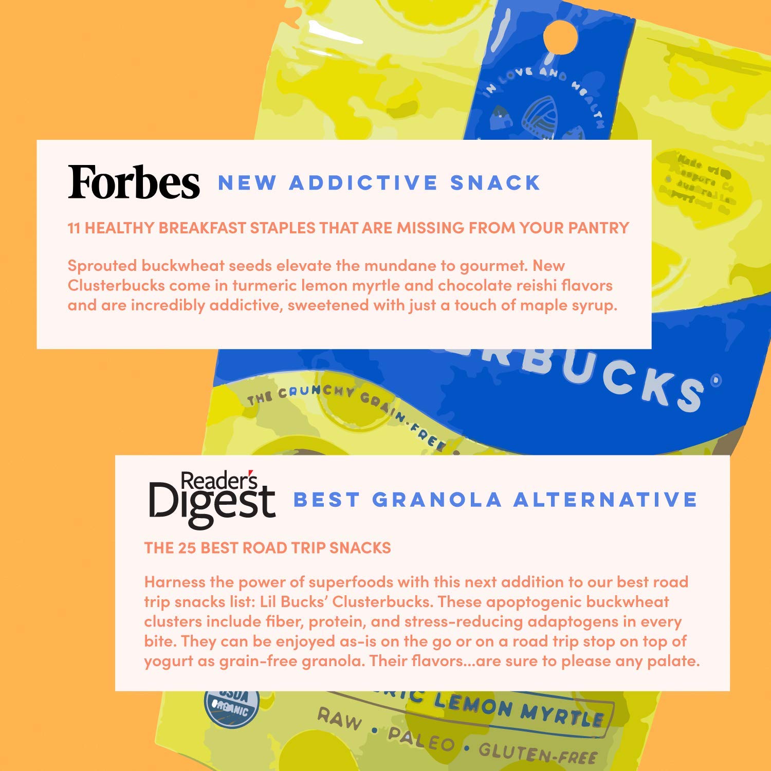 Lil Bucks Clusterbucks Grain-Free Superfood Clusters made with Sprouted Buckwheat and Adaptogens, Gluten Free Snack (Golden Chai w Lemon, 6 Pack)