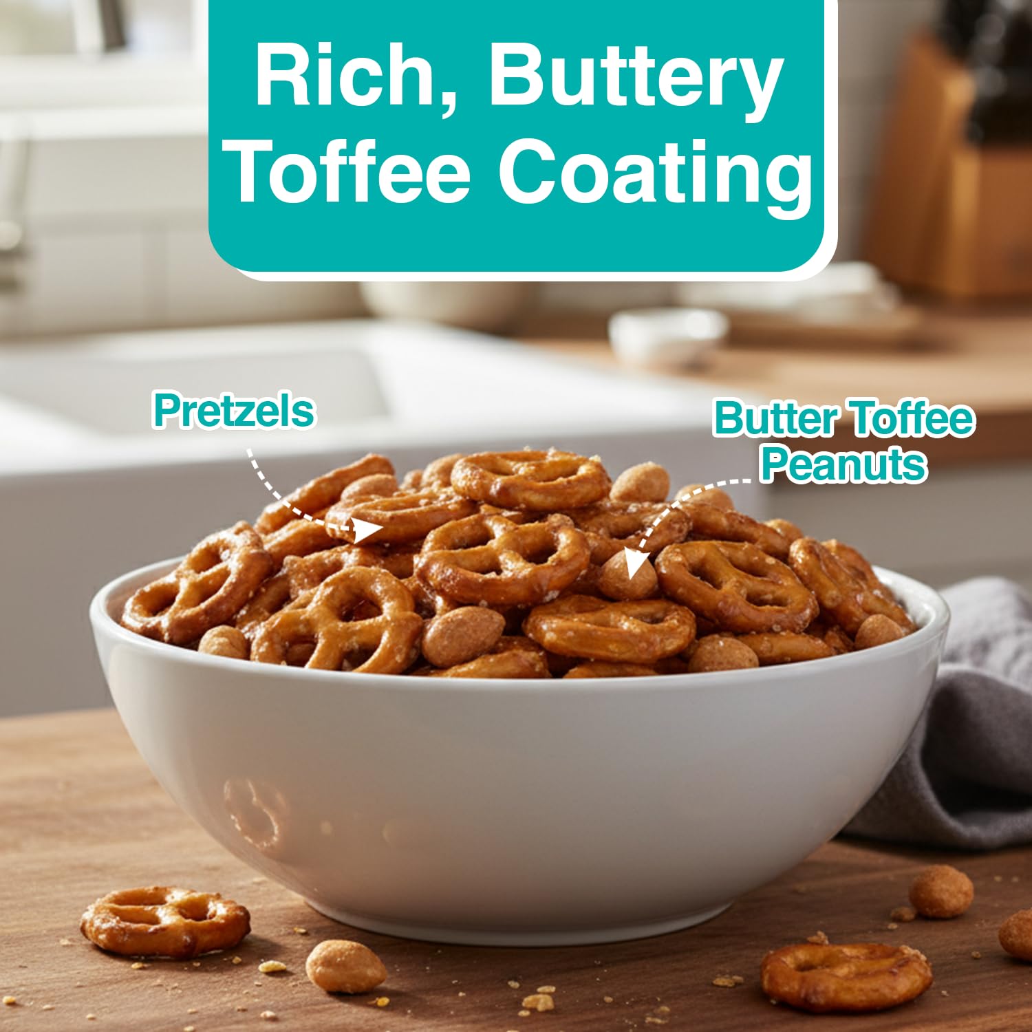 P-Nuttles Plus Toffee Pretzels, 10 Ounce Resealable Bag (Pack of 1) - Butter Toffee Peanuts and Pretzels - Perfect Gourmet Snack Mix for Parties