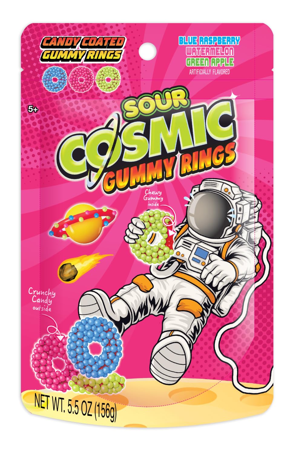 Cosmic Sour Gummy Ring Candies (Pack of 8) - Bold Fruity Flavors with Chewy Sour Sugar Coating - Perfect for Parties, Events, and Candy Buffets