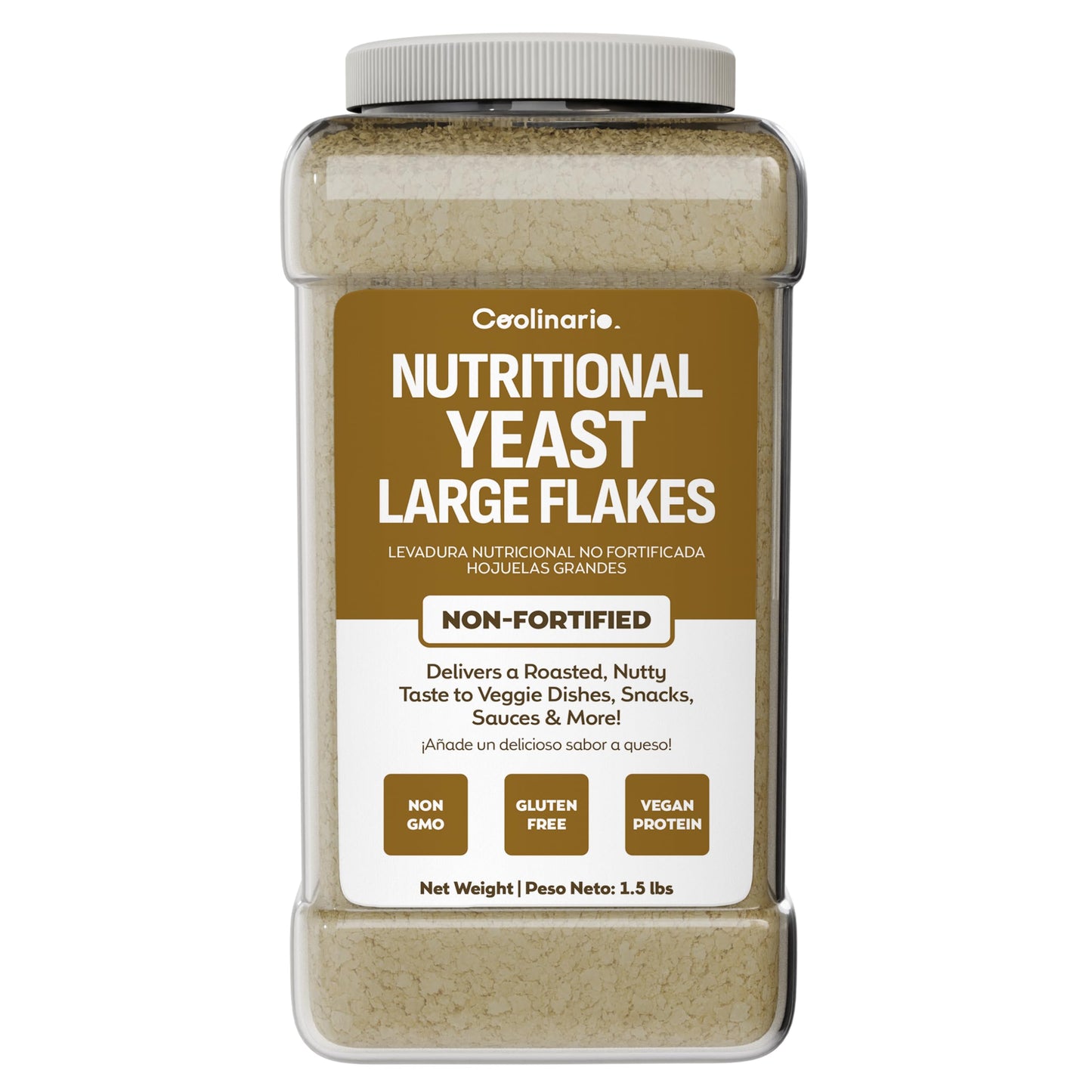 Coolinario Large Non Fortified Nutritional Yeast Flakes - 1 Gal (1.5 lbs) Vegan Seasoning with Cheese Flavor | Rich in Protein, Fiber & Minerals |