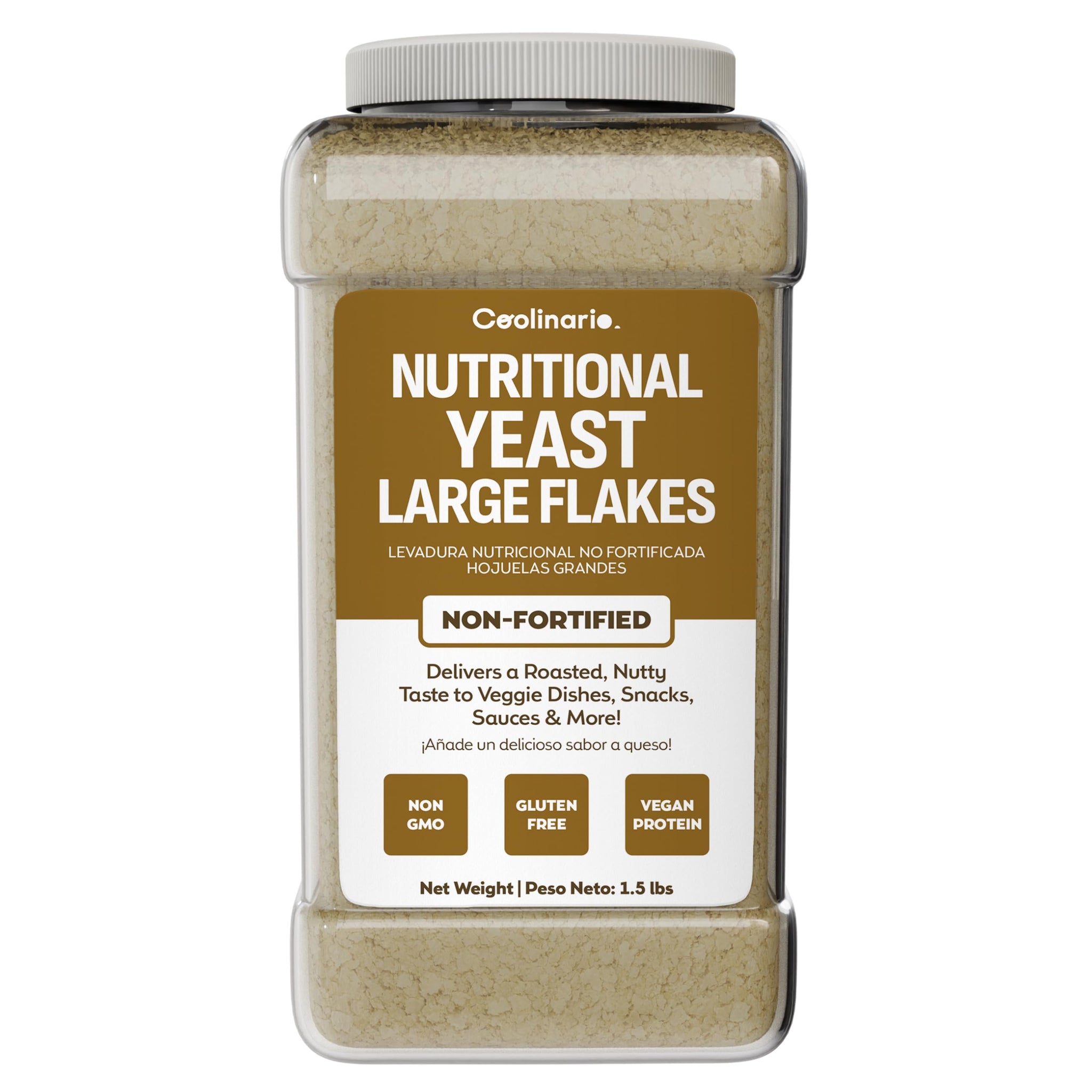Coolinario Large Non Fortified Nutritional Yeast Flakes - 1 Gal (1.5 lbs) Vegan Seasoning with Cheese Flavor | Rich in Protein, Fiber & Minerals |