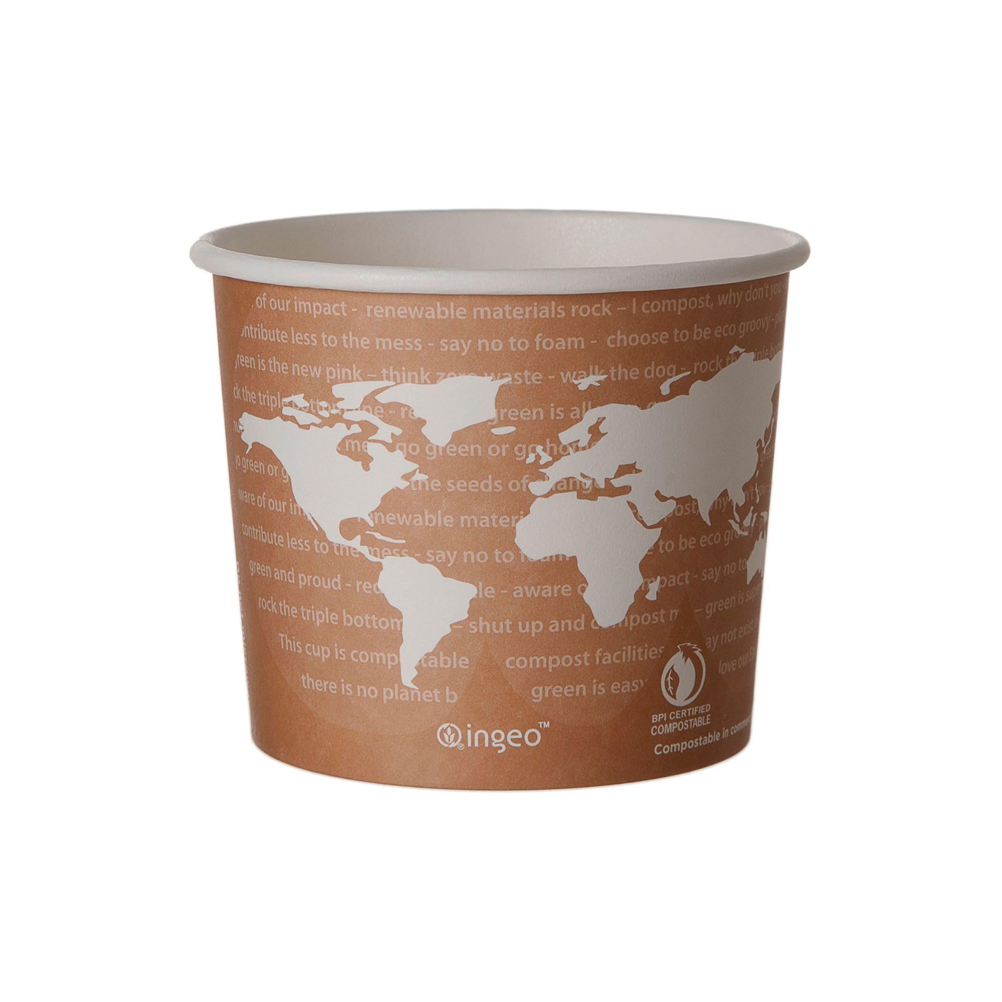 ECO PRODUCTS Compostable 10oz Lined Paper Food Bowls, Case of 1000, Renewable Disposable Round Containers, Plant-Based PLA Lined, World Art, Lids