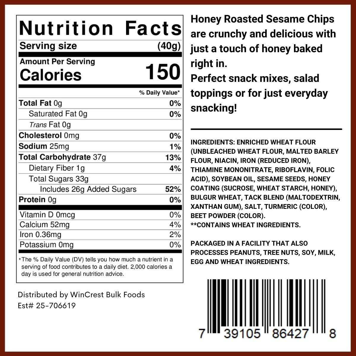 Honey Roasted Sesame Chips - 2 Lb Tub