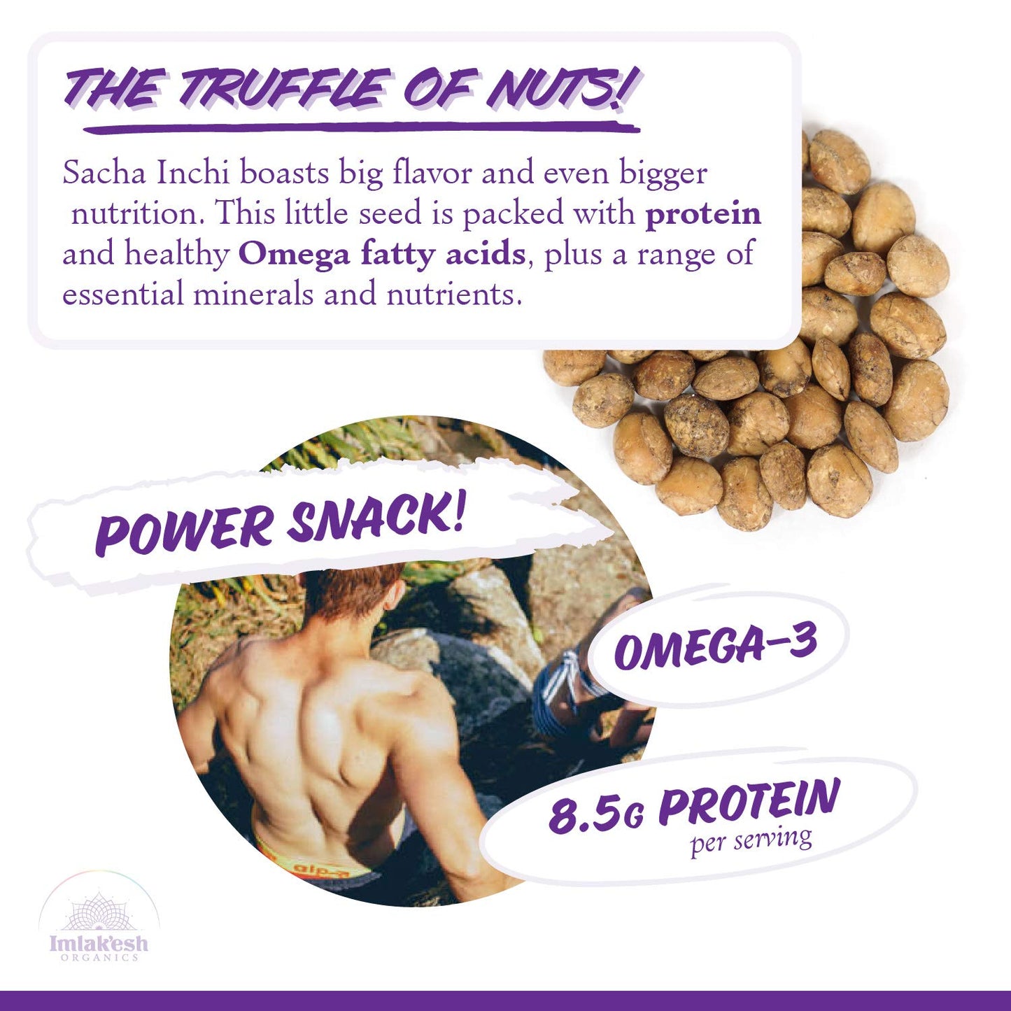 Imlak'esh Organics, Sacha Inchi Nuts (2.25oz Pouch), Protein Super-Nuts - 0 Net Carbs | Keto | Paleo | Organic | Regenerative | Protein | Gluten-Free