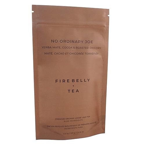 Firebelly Tea No Ordinary Joe Organic Yerba Mate Loose Leaf Tea with Cocoa and Roasted Chicory, Coffee Alternative Herbal Tea, Smooth Energy, Bold