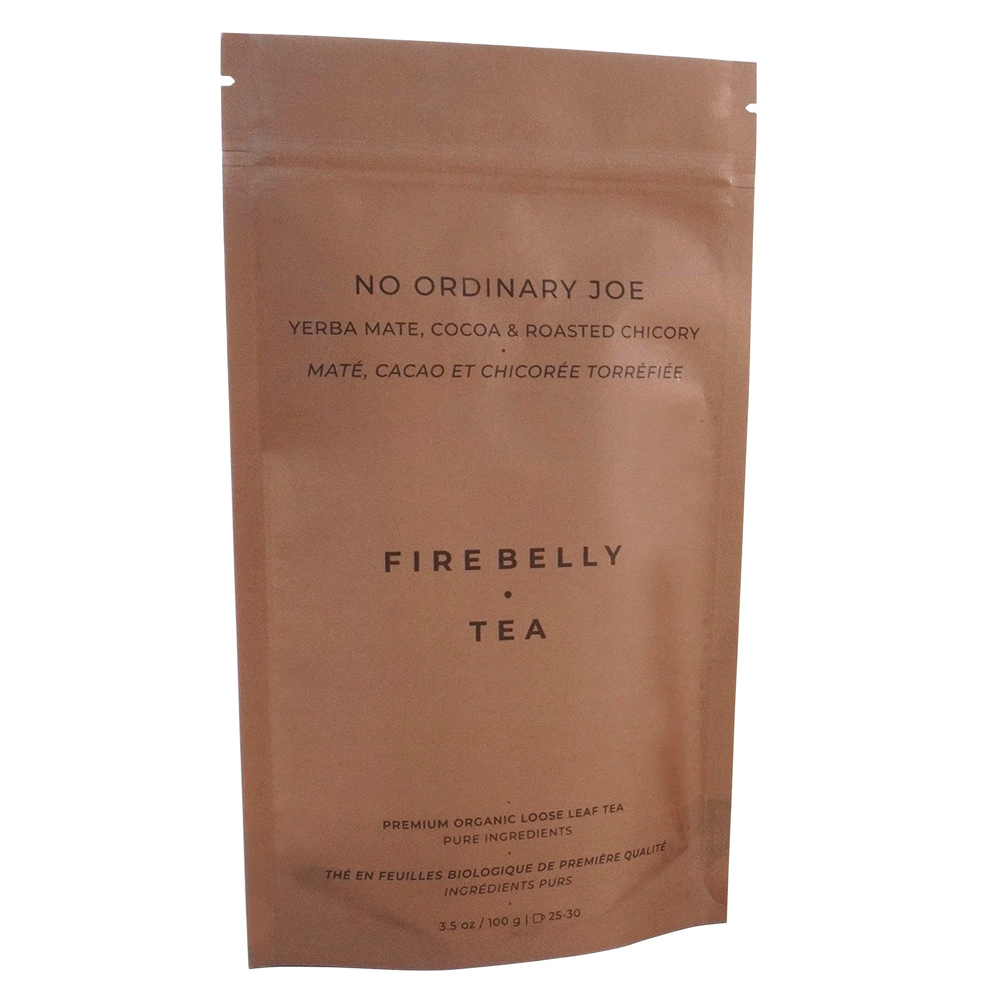 Firebelly Tea No Ordinary Joe Organic Yerba Mate Loose Leaf Tea with Cocoa and Roasted Chicory, Coffee Alternative Herbal Tea, Smooth Energy, Bold