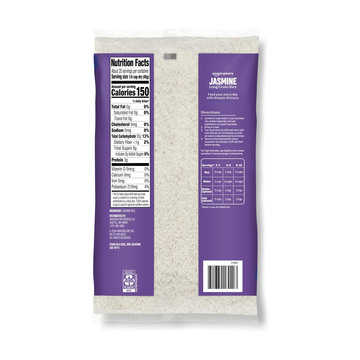 Amazon Grocery, Jasmine Long Grain Rice, 2 Lb