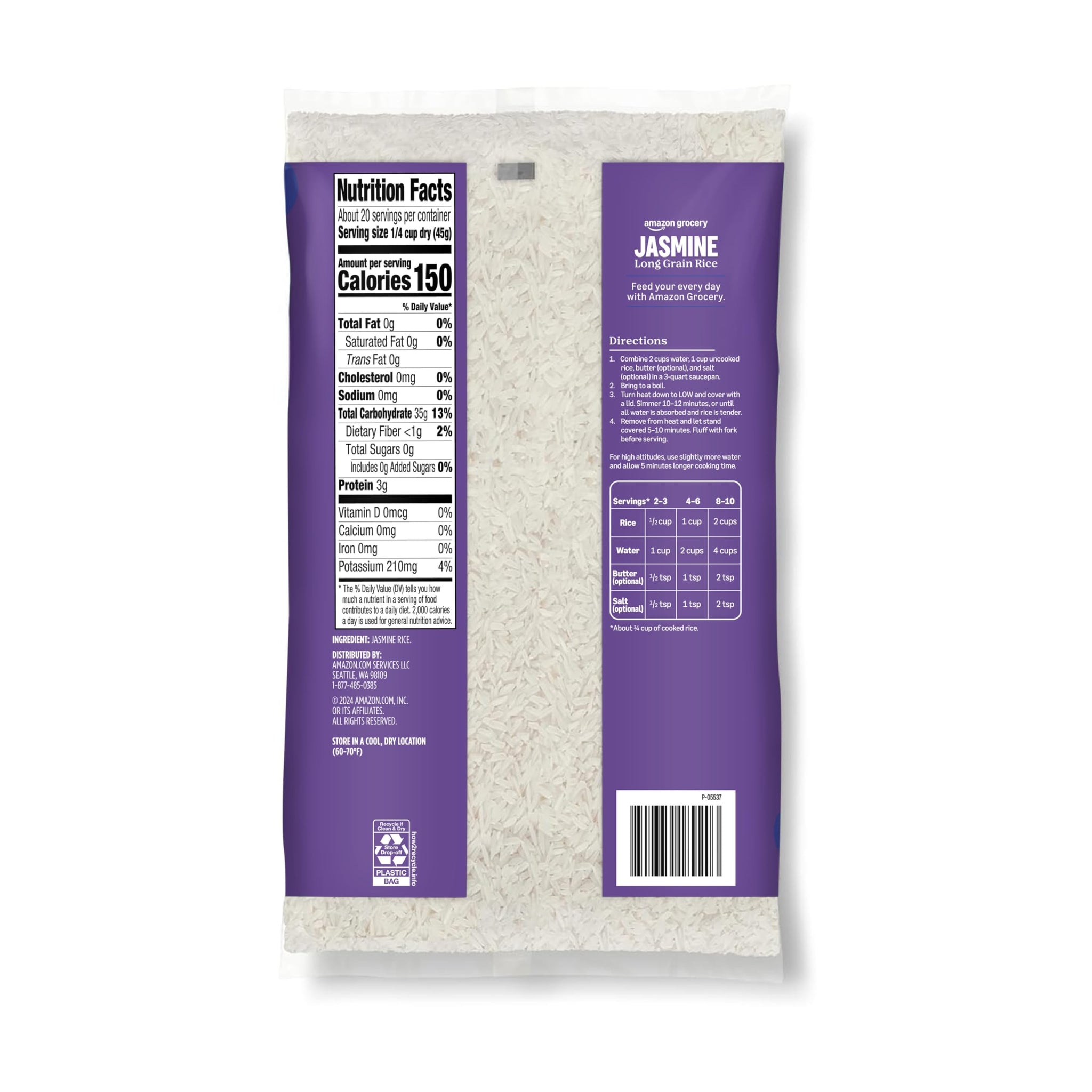 Amazon Grocery, Jasmine Long Grain Rice, 2 Lb