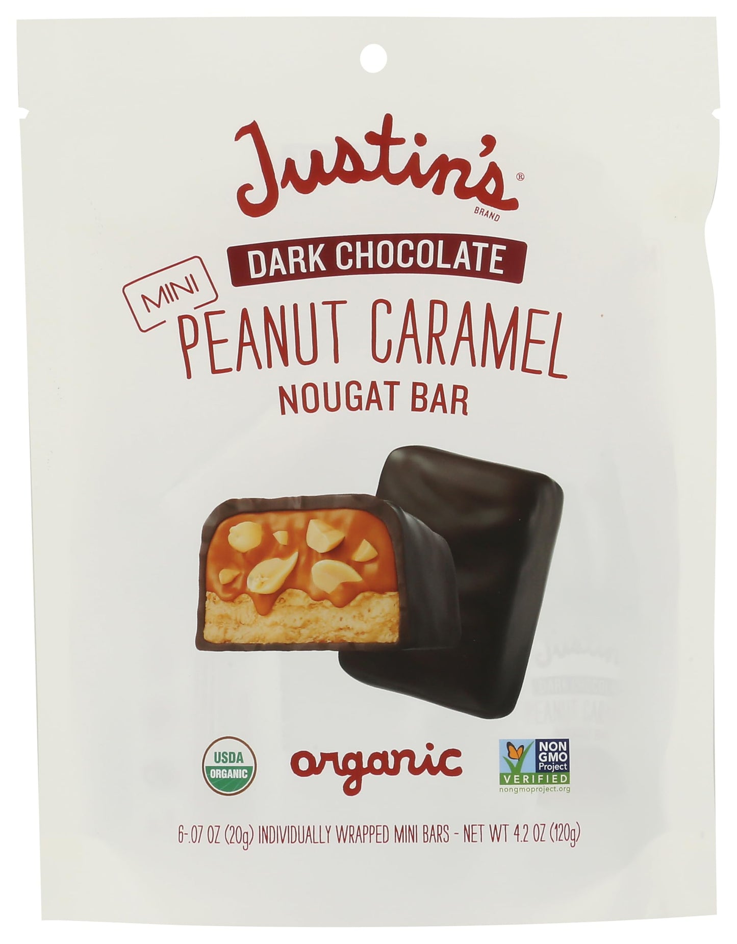 JUSTINS Organic Dark Chocolate Peanut Caramel Bar Bag, 4.2 OZ