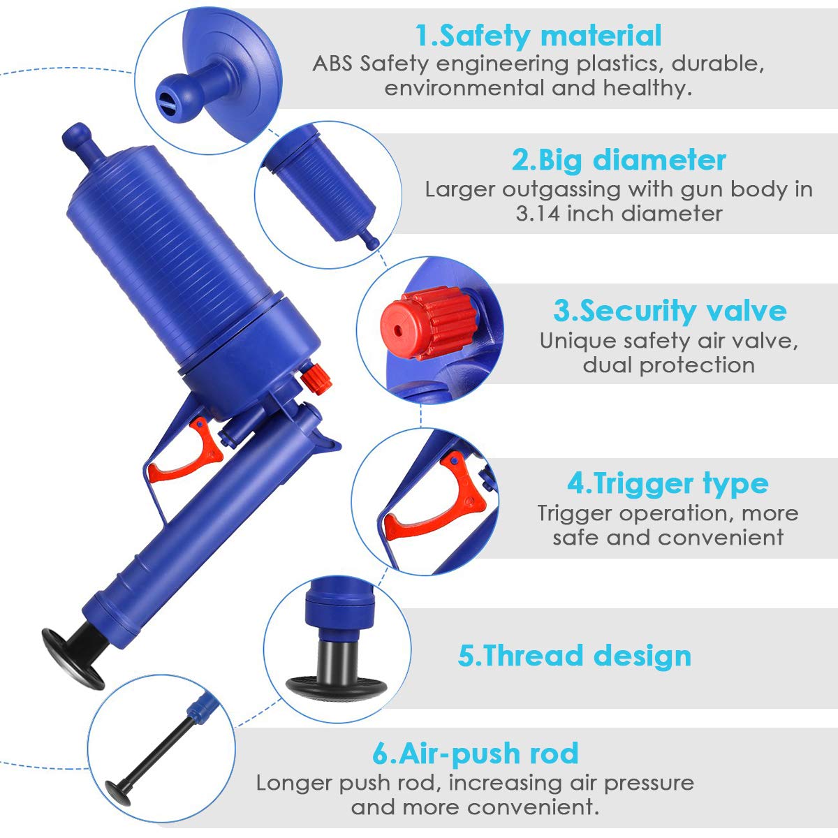 Toilet Plunger, Air Drain Blaster, Pressure Pump Cleaner, High Pressure Plunger Opener Cleaner Pump for Bath Toilets, Bathroom, Shower, Sink, Bathtub
