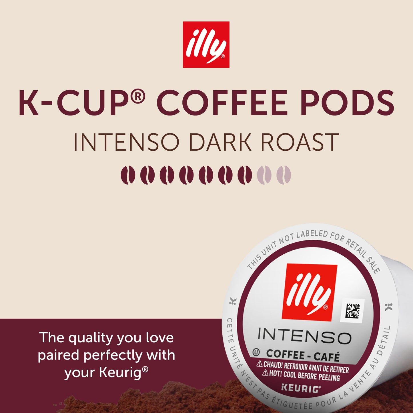 Illy Coffee K-Cups - Compatible Pods for Keurig Coffee Maker - Intenso Dark Roast - Bold & Full of Flavor, Notes of Cocoa & Dried Fruit - 10 Count