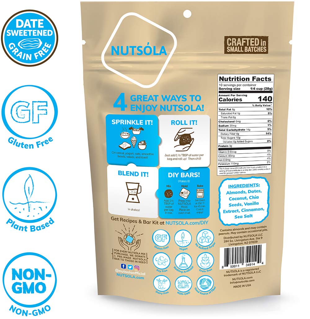 NUTSÓLA Vanilla Almond Superfood Mix | Gluten Free Snacks & Grain Free Granola Alternative | No Added Sugar, Date Sweetened, Plant Based, Low Calorie