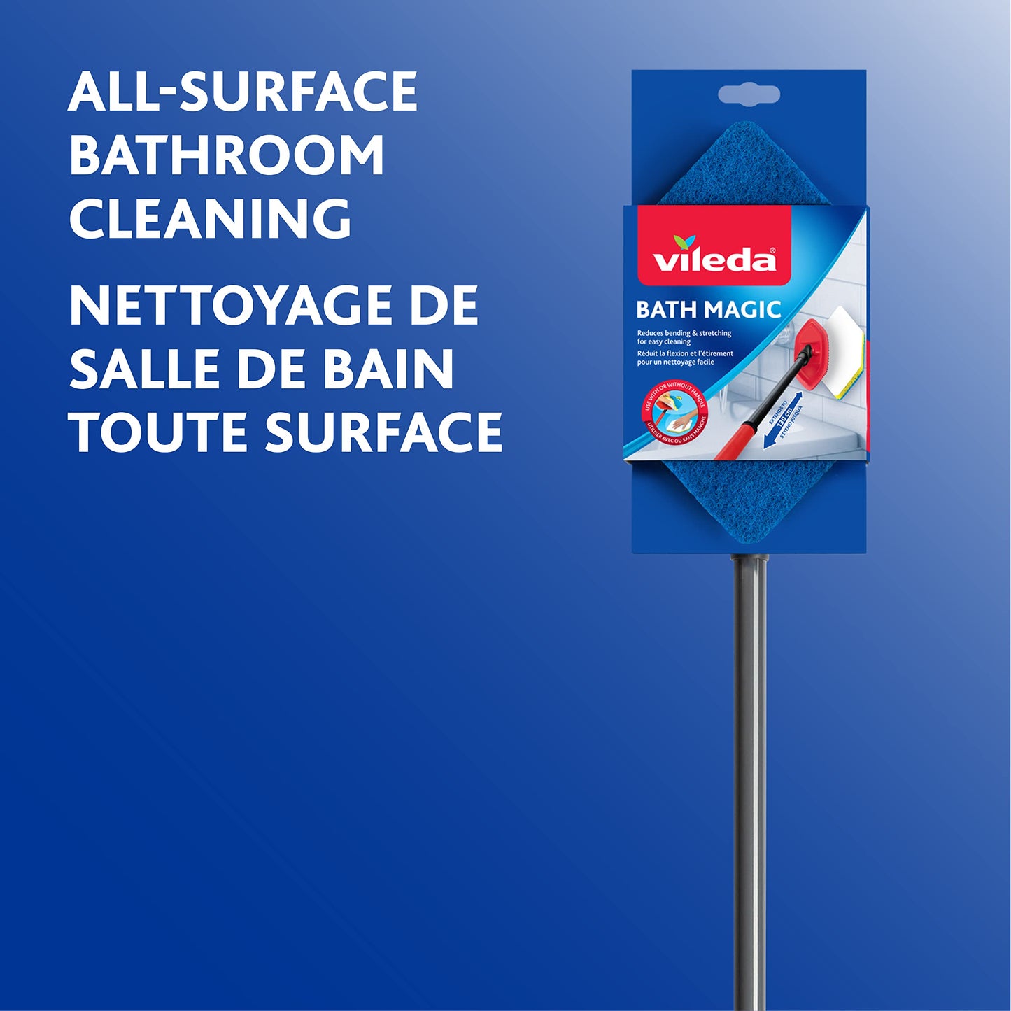 Vileda Bath Magic Bathroom and Tub Mop | Multisurface Cleaning Mop | Safe to Use on Tile, Glass, Ceramic, Bathtub, Shower Surfaces