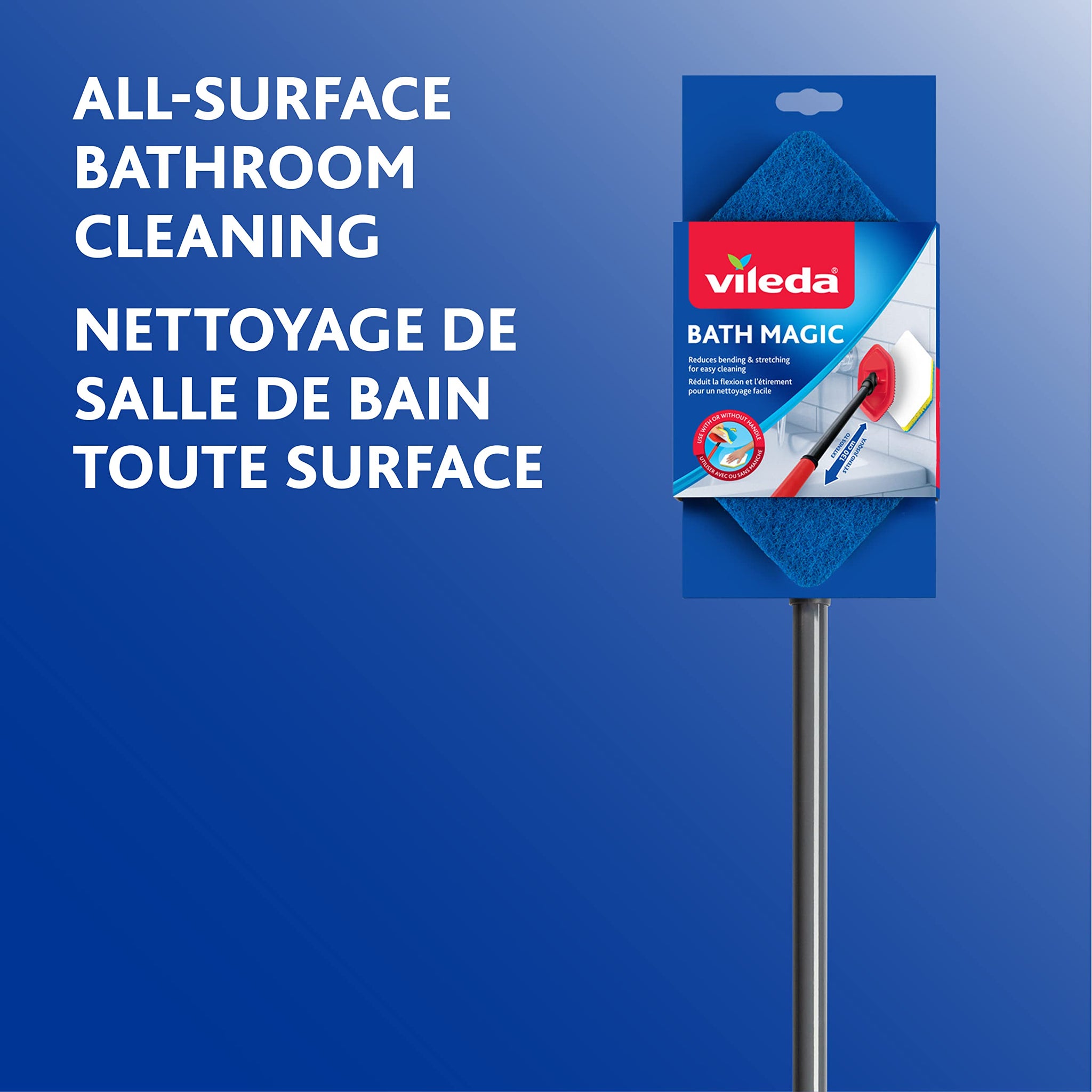 Vileda Bath Magic Bathroom and Tub Mop | Multisurface Cleaning Mop | Safe to Use on Tile, Glass, Ceramic, Bathtub, Shower Surfaces