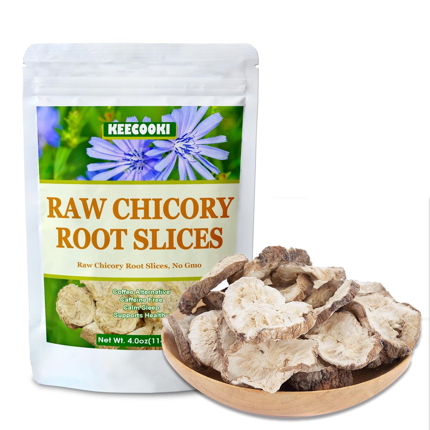 Raw Chicory Root Slices, 4.0oz(114g), 100% Natural Premium Quality Chicory Root, Caffeine Free, No Additives And No Preservatives
