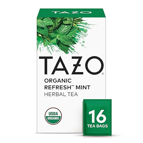 TAZO Organic Refresh Mint Herbal Tea Bags with Peppermint and Spearmint, Caffeine Free, 16 Total Tea Sachets