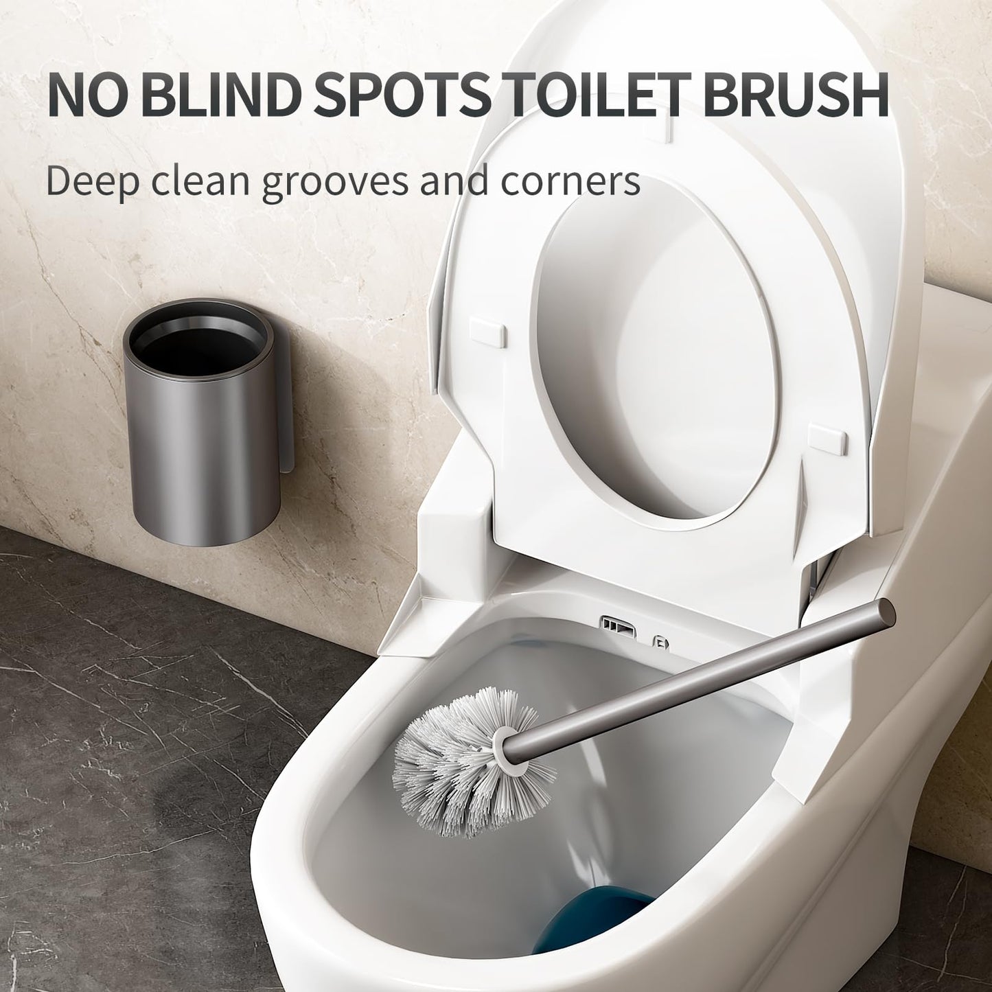 Meiyan Meili Gunmetal Gray Toilet Brush and Holder, Space Aluminum, Deep Cleaning, Rust-Free, Bathroom Cleaning Brush Set