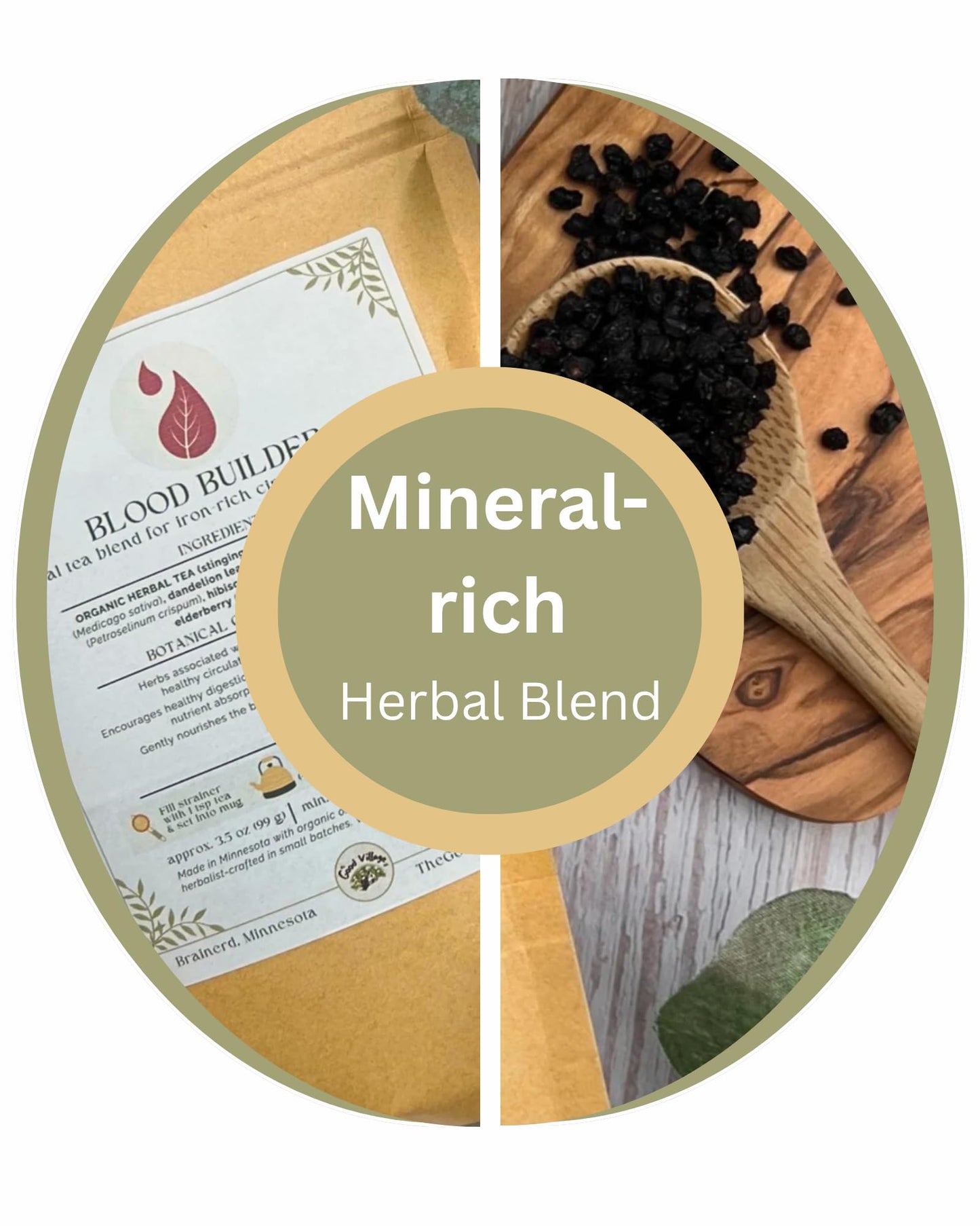 The Good Village Co. Blood Builder Loose Leaf Herbal Tea, Caffeine Free Botanical Blend with Nettle, Alfalfa, Dandelion Leaf, Parsley, Hibiscus