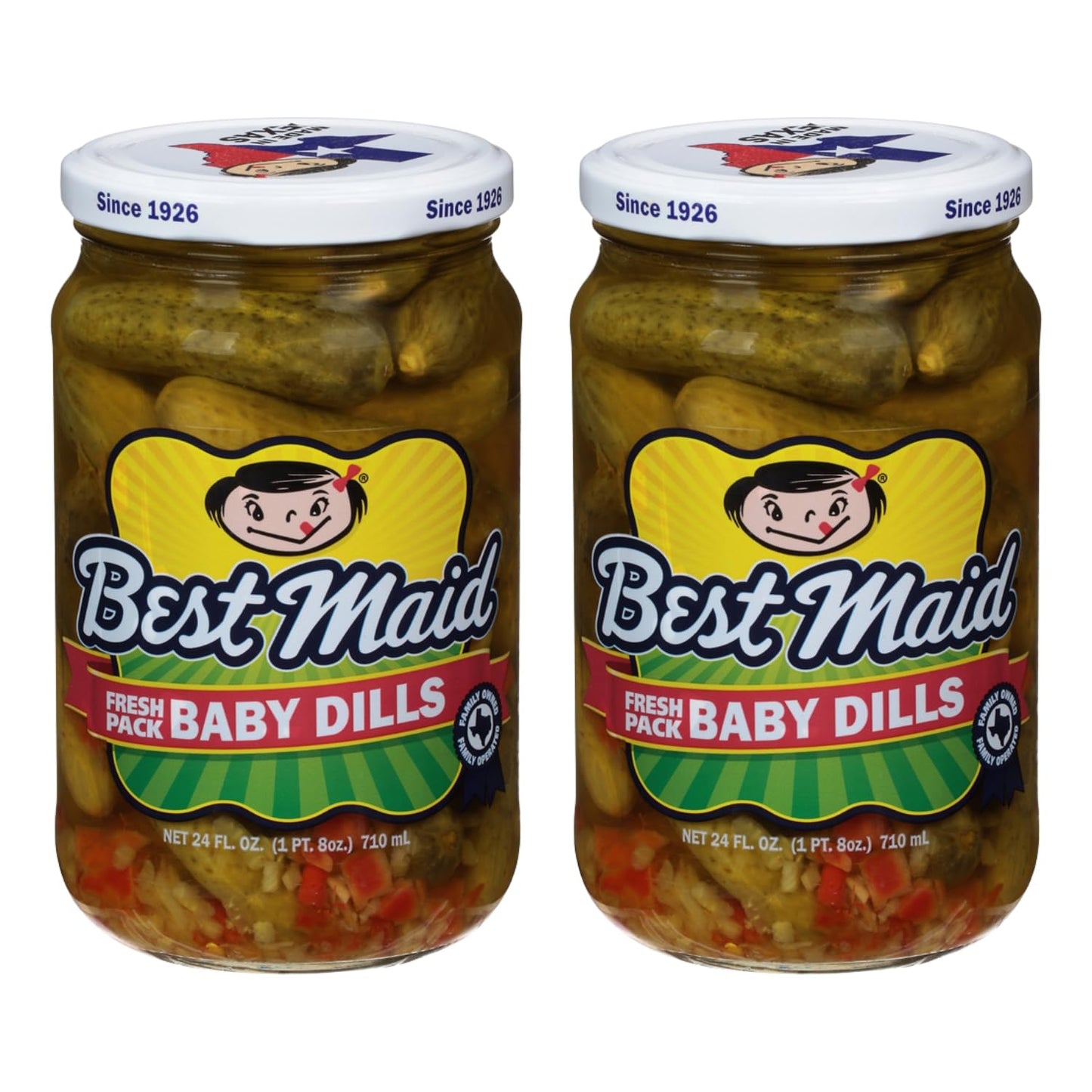 Best Maid Products - 24 Ounce Glass Jars Baby - Dill, Kosher, Hamburger Slices, Garlic Bites, Habanero Chips, & Xtreme Hot Pickles (2 Pack, Baby Dill)