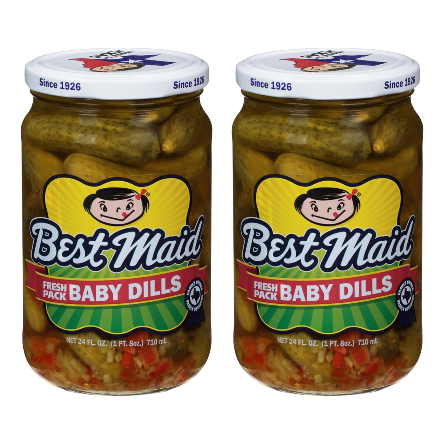 Best Maid Products - 24 Ounce Glass Jars Baby - Dill, Kosher, Hamburger Slices, Garlic Bites, Habanero Chips, & Xtreme Hot Pickles (2 Pack, Baby Dill)