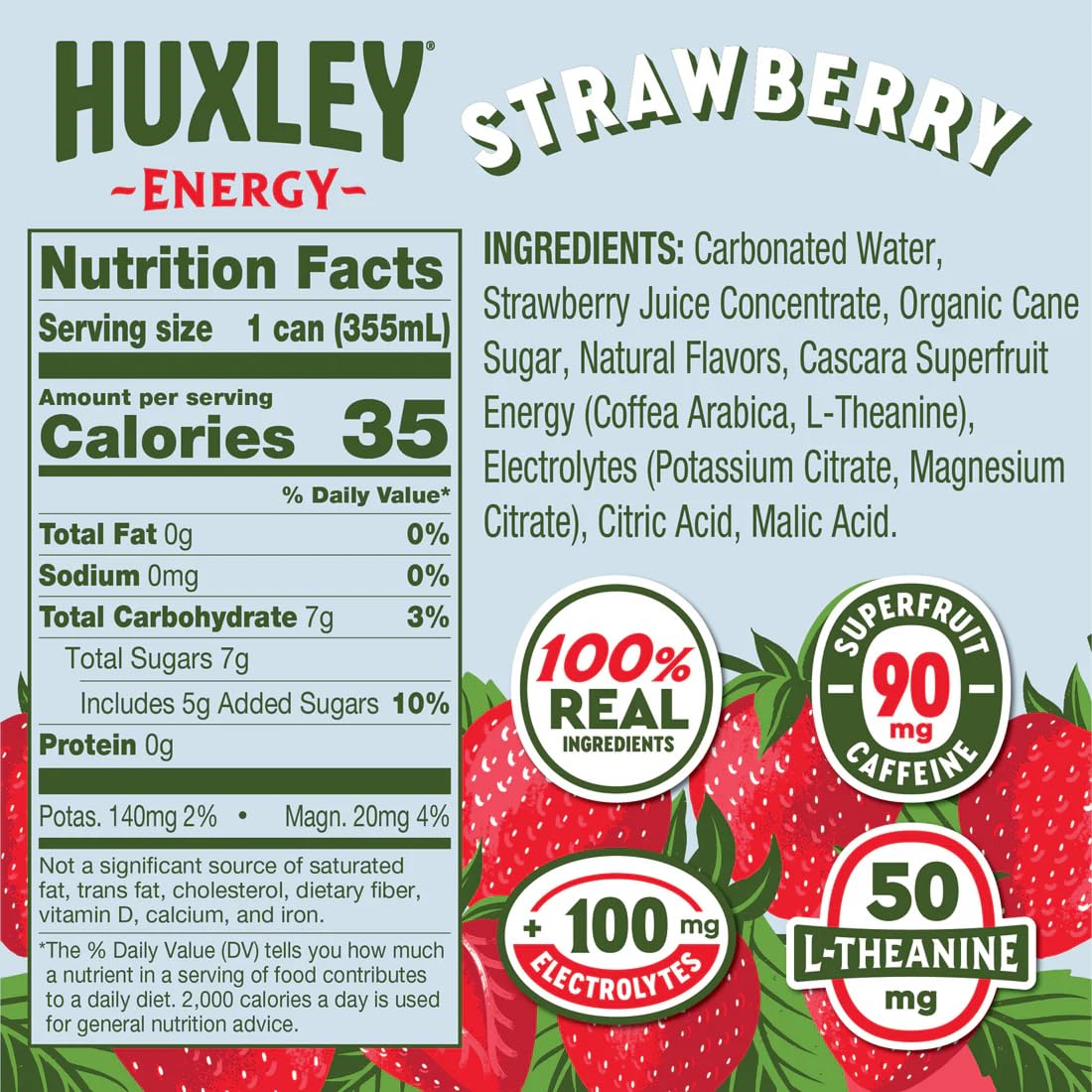 Huxley Variety Pack Energy Drink | 90mg Natural Caffeine, Clean Energy - No Crash, No Jitters | Only 5g Sugar, No Artificial Sweeteners | Electrolytes
