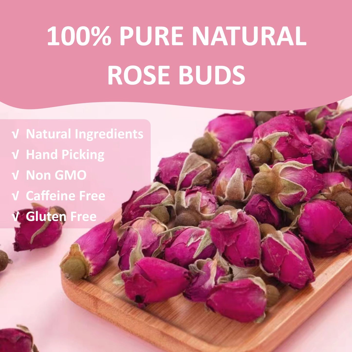 Ovikaso Tea, Dried Rose Buds, 4 oz (300+ Cups), 100% Natural, Direct From Source, Food grade, Non-GMO, No Caffeine, Use in Tea, Baking, Crafts