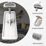 Hands-Free Self Wringing Flat Mop - Microfiber Floor Cleaning Tool with Washable Pads, Scrub Brush, Squeegee (1 Mop+6 Pads+1 Brush+1 Glass Wiper)
