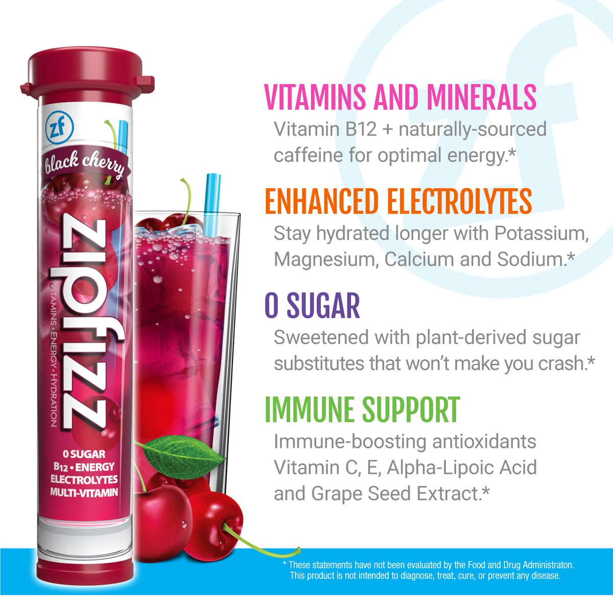 Zipfizz Daily Energy Drink Powder, Black Cherry,3-in-1 Sustained Energy, Rapid Hydration, and Essential Vitamins | Sugar-Free, Electrolyte Powder