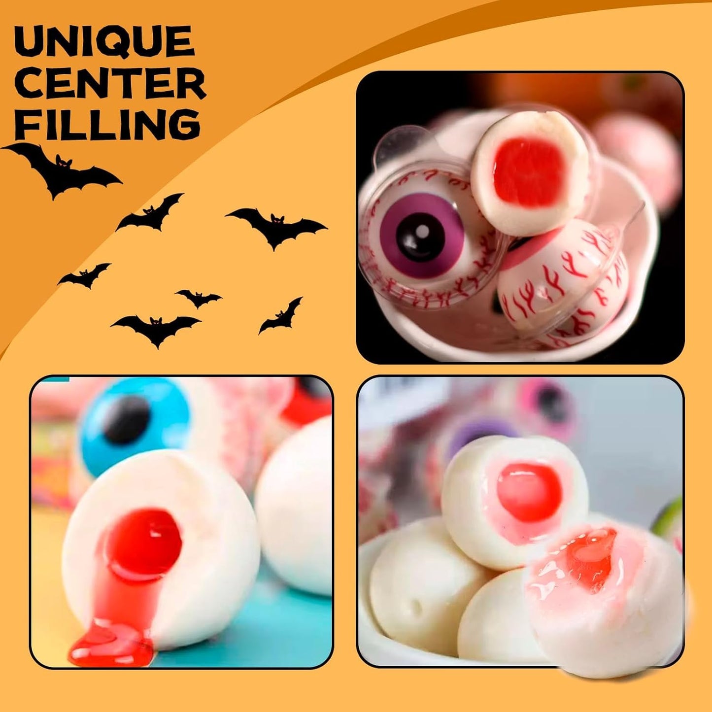 Apexy Eyeball Gummies - with Fruity Liquid Center Eyeball Candy for Halloween, Birthday, Trick Or Treat, Party Candy - Jelly Filled Gummies, Fat Free