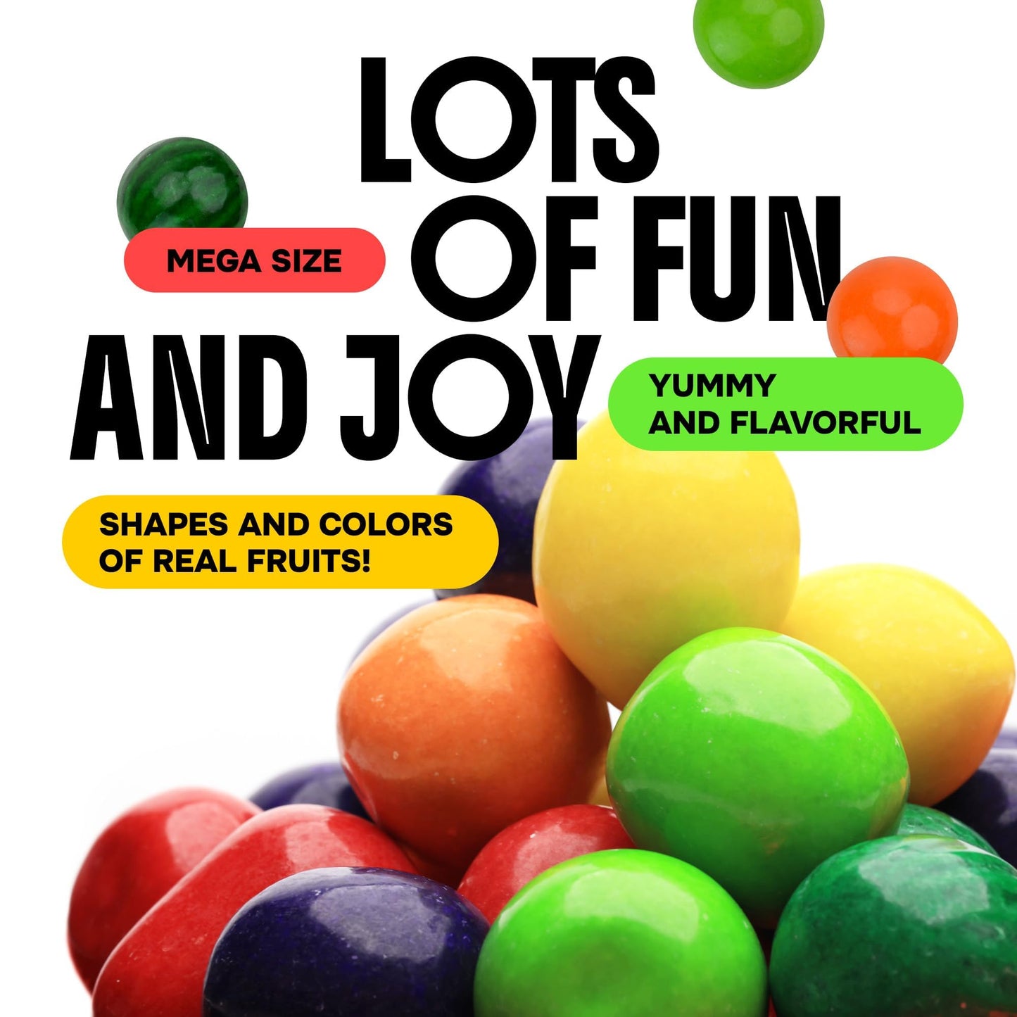 Giant Gumballs - 2 Bags of Mega Fruit Gumballs - 2 Inch Giant Chewing Bubble Gum - Big Fruity Gum 1.75 Lb per Bag