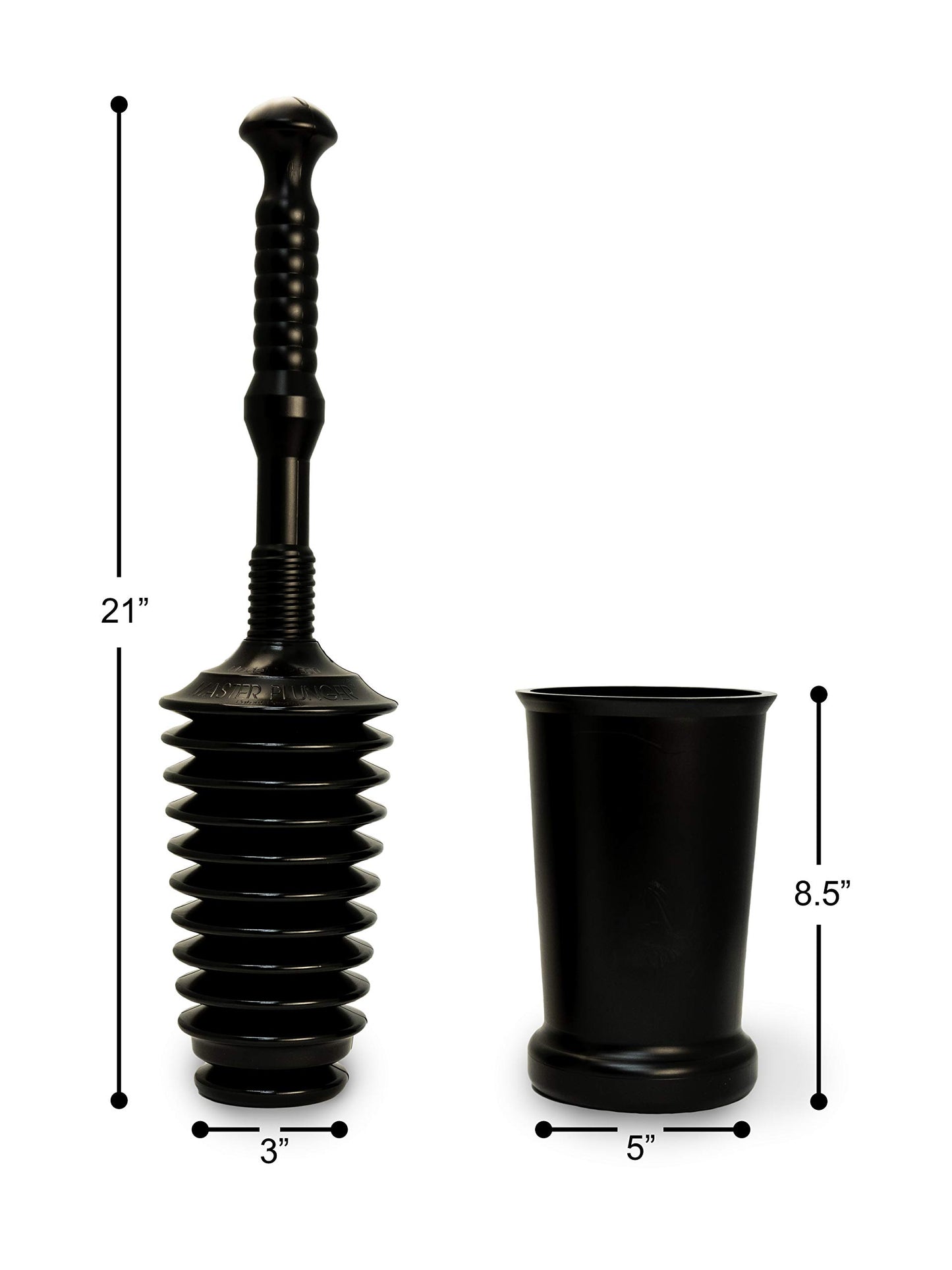 Master Plunger MP500-3TB Heavy Duty Bathroom Toilet Plunger Kit with Tall Bucket. Equipped with Air Release Valve, Black