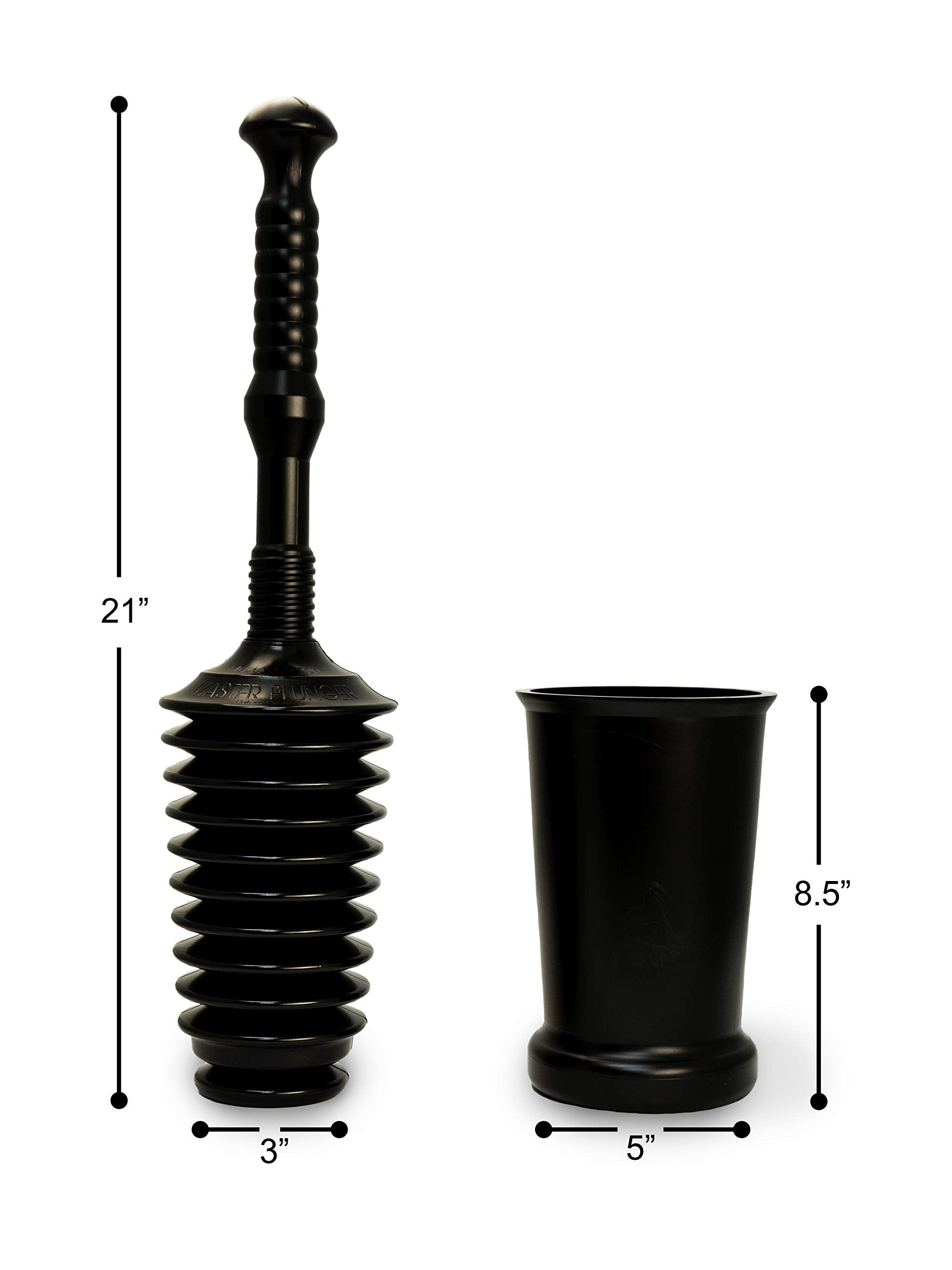 Master Plunger MP500-3TB Heavy Duty Bathroom Toilet Plunger Kit with Tall Bucket. Equipped with Air Release Valve, Black