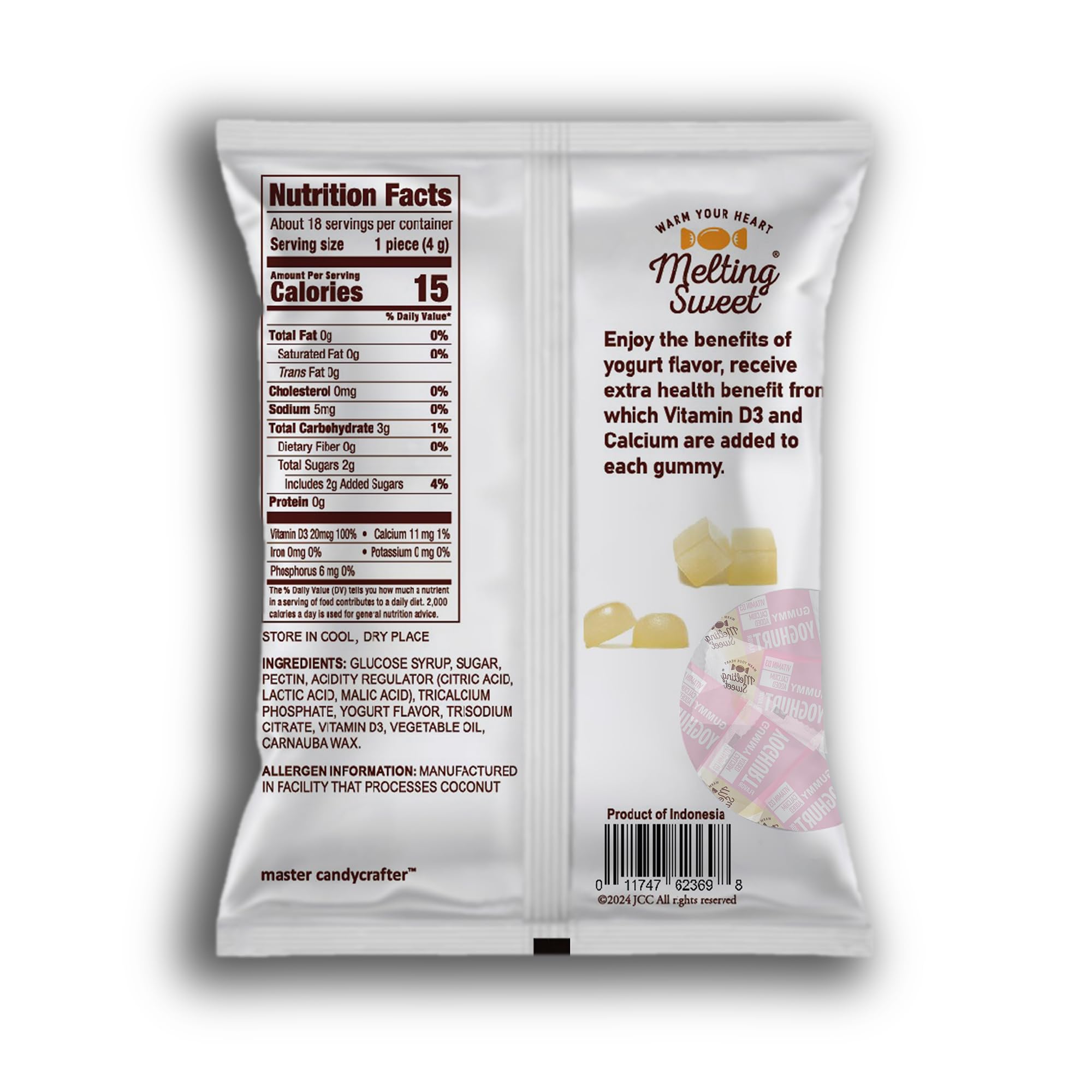 Melting Sweet Gummies Candy with Vitamin D3 & Calcium Fluten Free Snacks for Kids (Yogurt Flavor, 2.5 oz, Pack of 12)