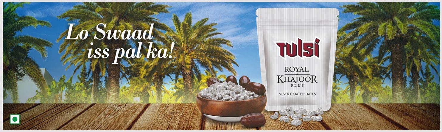 Tulsi Royal Khajoor Plus Silver Coated Dates Mouth Freshner, 0.015lb (7g) (Pack Of 50)