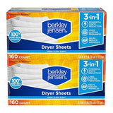 Berkley Jensen Soft and Fresh Dryer Sheets, 320 Sheets (Pack of 2, 160ct Each) - 3-in-1 Anti Static Wrinkle Release Scented Dryer Sheets - Ideal