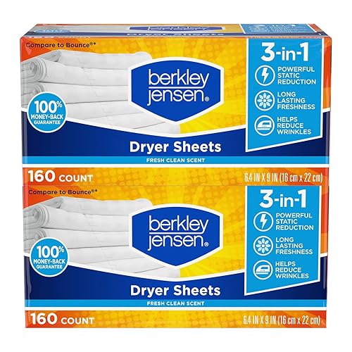 Berkley Jensen Soft and Fresh Dryer Sheets, 320 Sheets (Pack of 2, 160ct Each) - 3-in-1 Anti Static Wrinkle Release Scented Dryer Sheets - Ideal