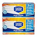 Berkley Jensen Soft and Fresh Dryer Sheets, 320 Sheets (Pack of 2, 160ct Each) - 3-in-1 Anti Static Wrinkle Release Scented Dryer Sheets - Ideal