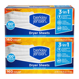 Berkley Jensen Soft and Fresh Dryer Sheets, 320 Sheets (Pack of 2, 160ct Each) - 3-in-1 Anti Static Wrinkle Release Scented Dryer Sheets - Ideal