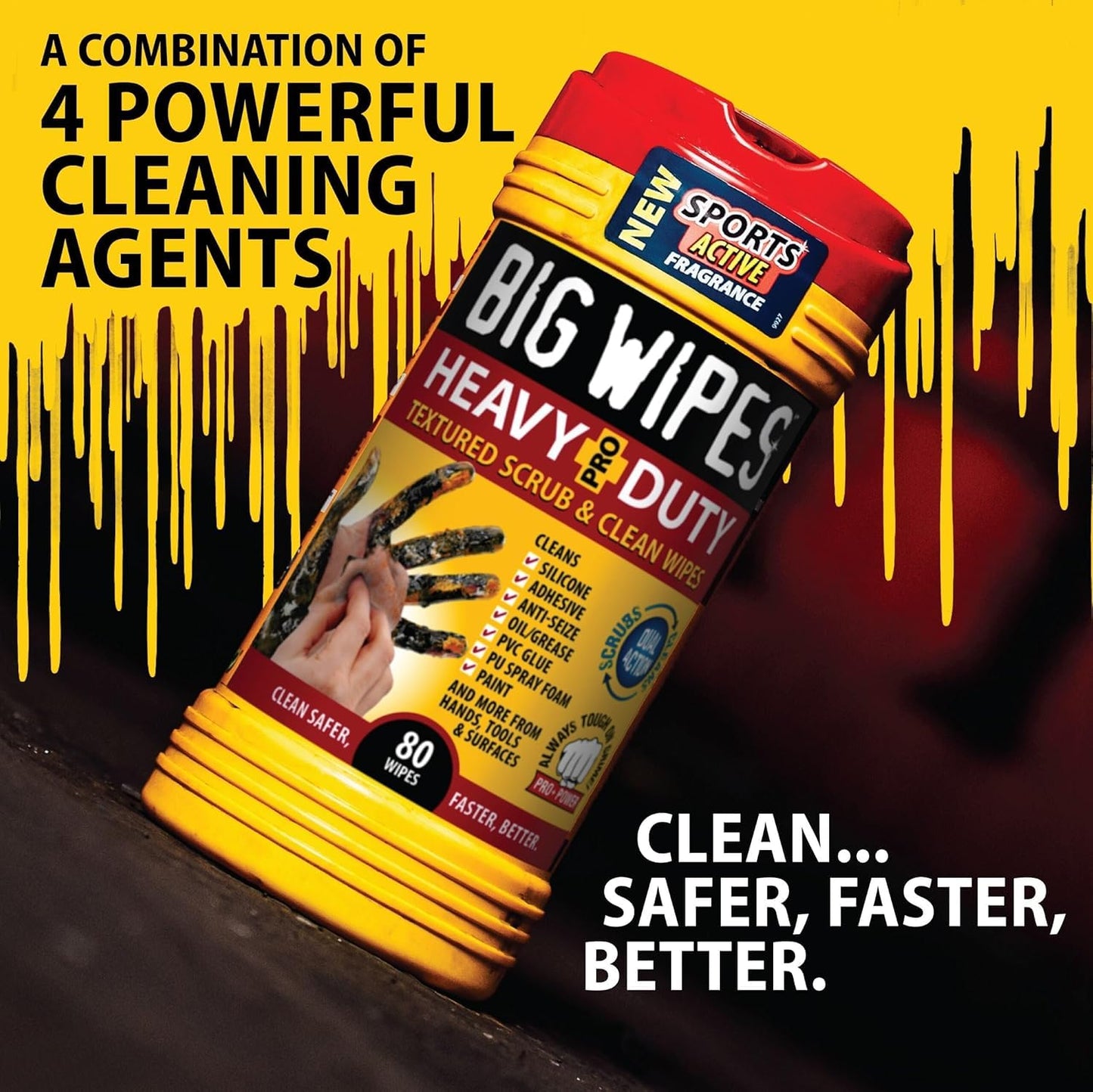 BIG WIPES Heavy Duty Industrial Hand Cleaning Wipes, Textured Scrubbing Degreaser Wipes for Mechanics and Tool Cleaner - 80 Count Canister (2 Pack)
