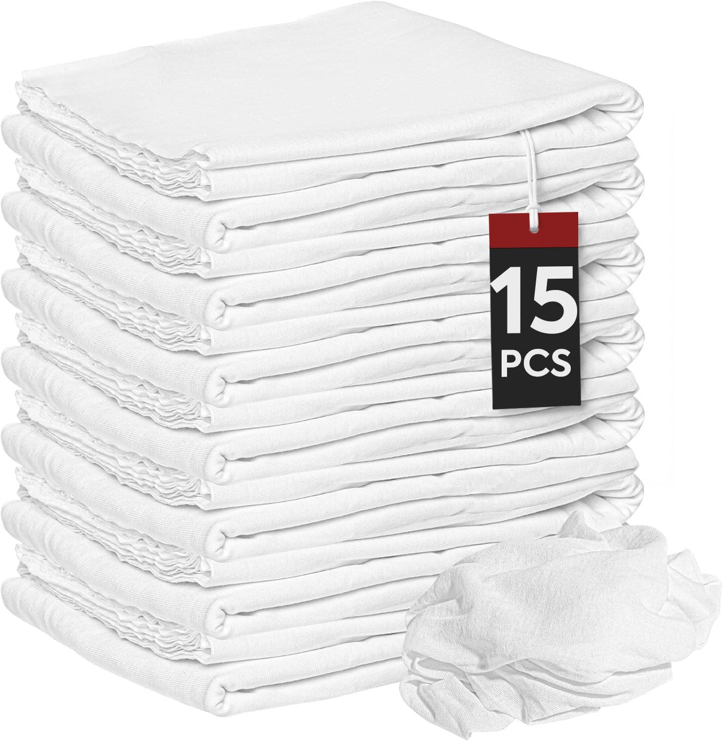 Nabob Wipers New Lint Free Cloth (15 Pack) - 100% Cotton Cleaning Rags Exact Cut - Premium White Rags for Cleaning House - White Rags for Dusting