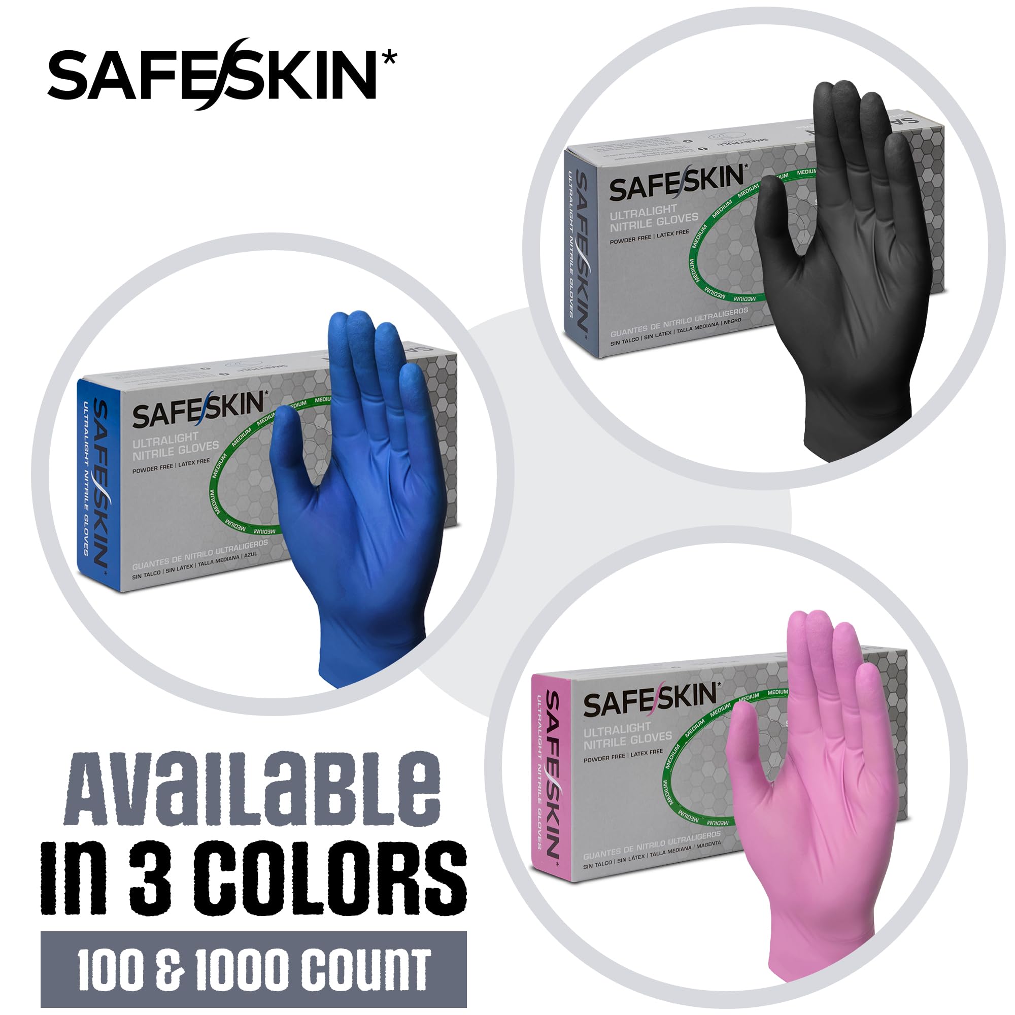 SAFESKIN Ultralight Disposable Nitrile Gloves - 2.0 Mil, Black, Large, 100 Count - Powder Free, Latex Free, All Purpose, Food Prep, Cooking, General