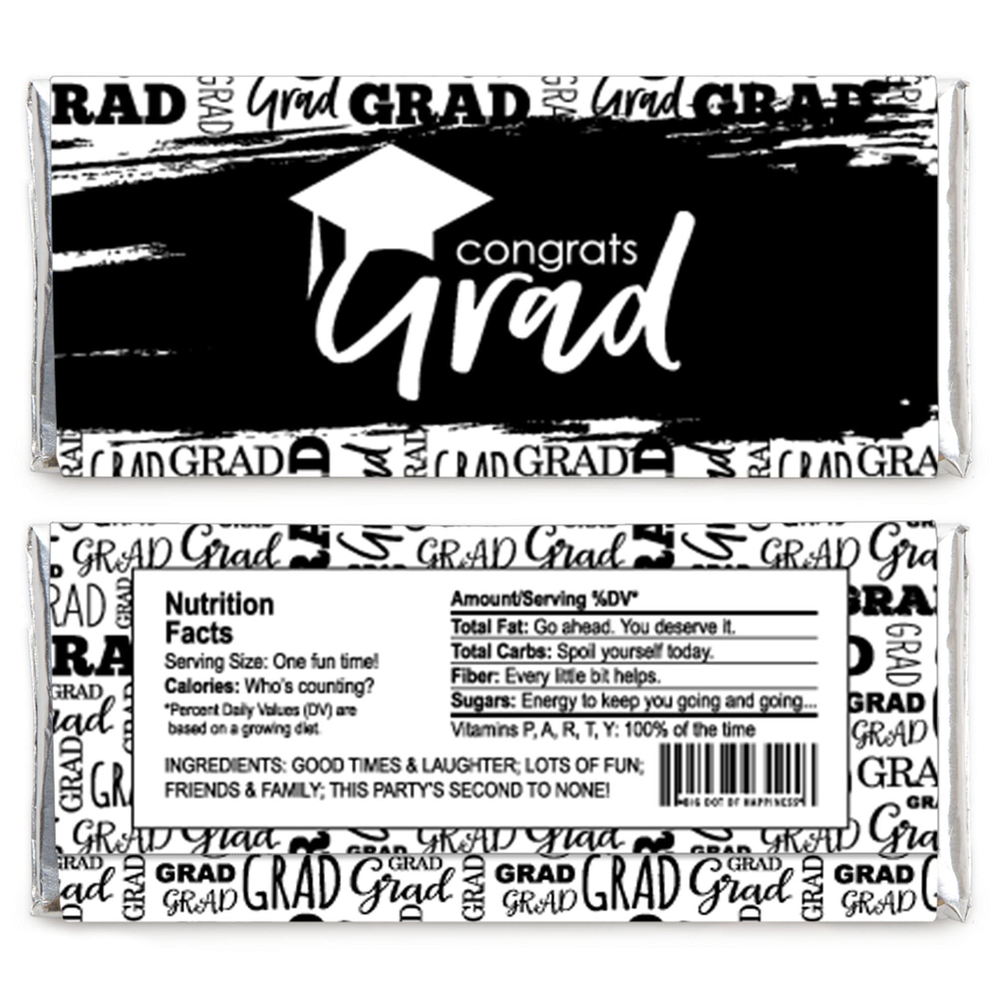 Big Dot of Happiness Black and White Grad - Best is Yet to Come - Candy Bar Wrapper Black and White Graduation Party Favors - Set of 24