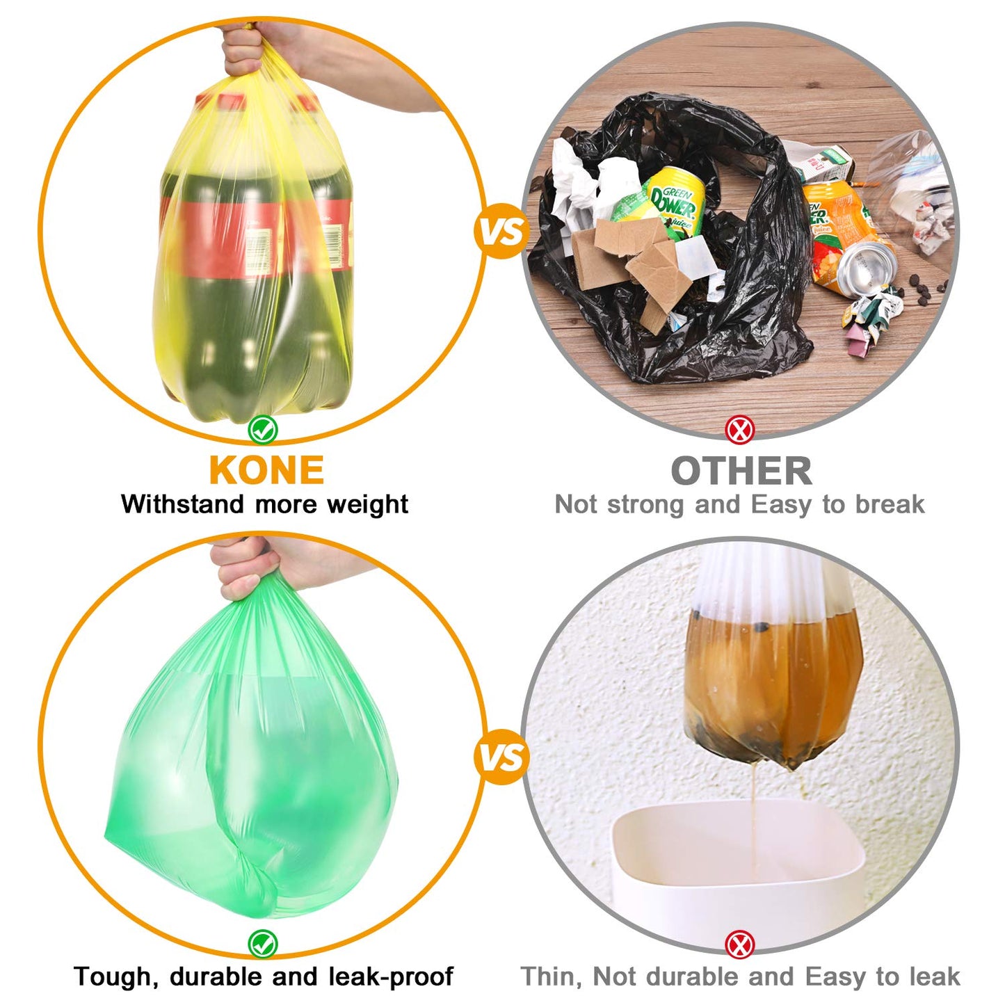 KONE 4 Gallon Trash Bags 168 Count Extra Thick Small Trash Bags Small Garbage Can Bags for Bathroom Home Office Kitchen