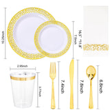 160pcs White Gold Plastic Plates,Gold Plastic Dinnerware Set Christmas Plastic Plates Includes:20 Dinner Plates,20 Dessert Plates,40 Forks,20