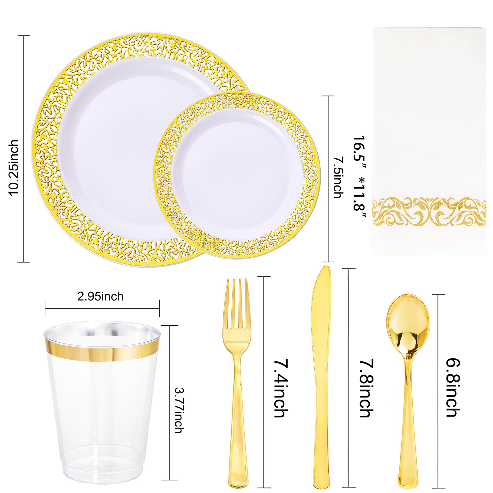 160pcs White Gold Plastic Plates,Gold Plastic Dinnerware Set Christmas Plastic Plates Includes:20 Dinner Plates,20 Dessert Plates,40 Forks,20