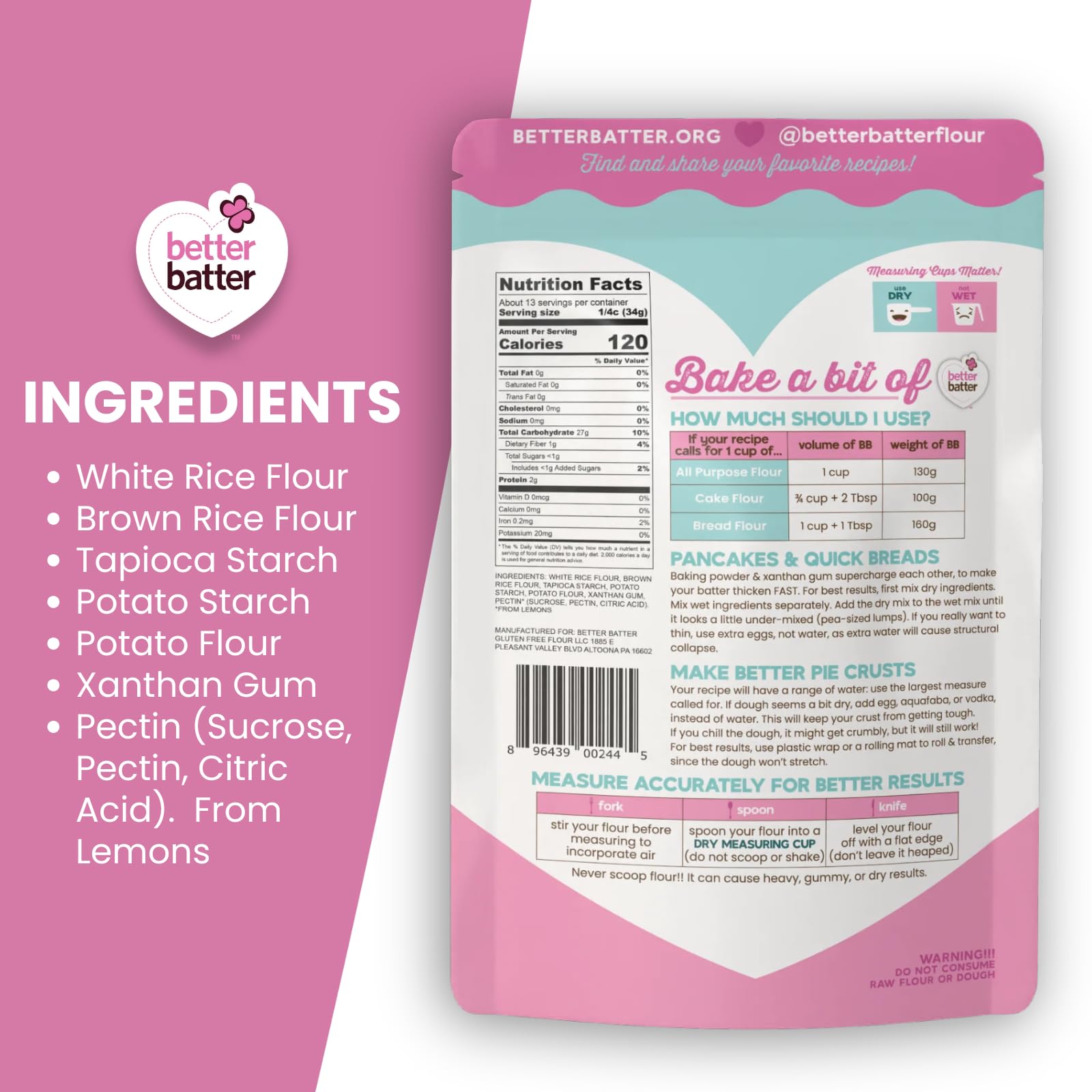 Better Batter Original Blend Multipurpose Certified Gluten-Free Flour, Top 9 Allergen Free, Cup for Cup Baking Alternative to Ordinary Flour 1LB Pouch