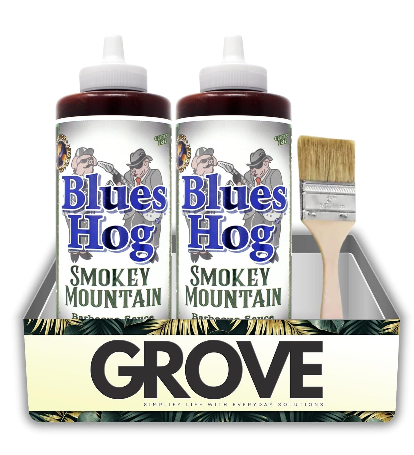 2x Blues Hog BBQ Sauce Smokey Mountain 24 oz Bundle with Flat Chip Brush - Hickory-Smoked Basting and Finishing Sauce for Meats and Sides - Gift Set